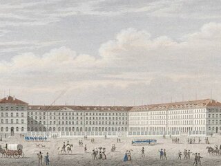 Neue Infanterie-Kaserne, Rotebühlplatz, Stuttgart, um 1845 (Ausschnitt) &copy; Stadtarchiv Stuttgart